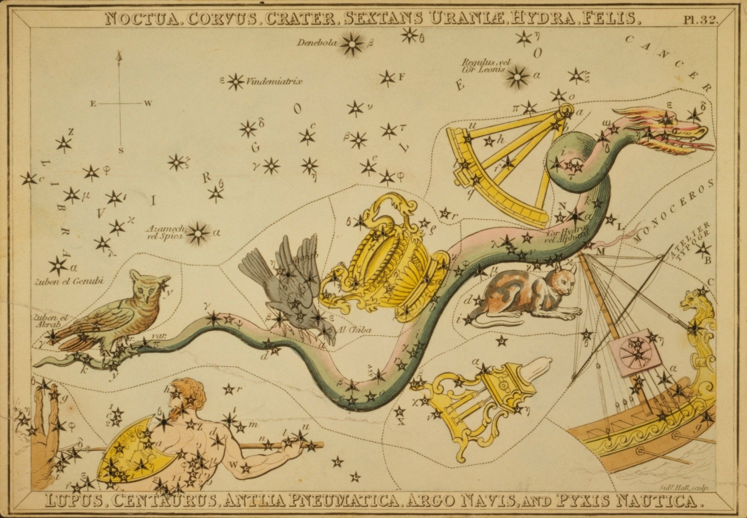 IAU-kaart van het sterrenbeeld Antlia – Luchtpomp