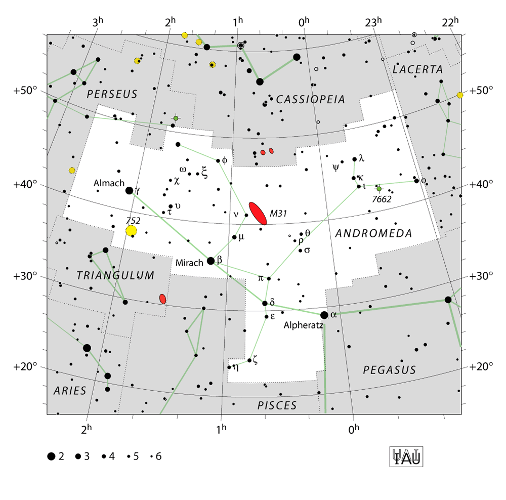 IAU-kaart van het sterrenbeeld Andromeda