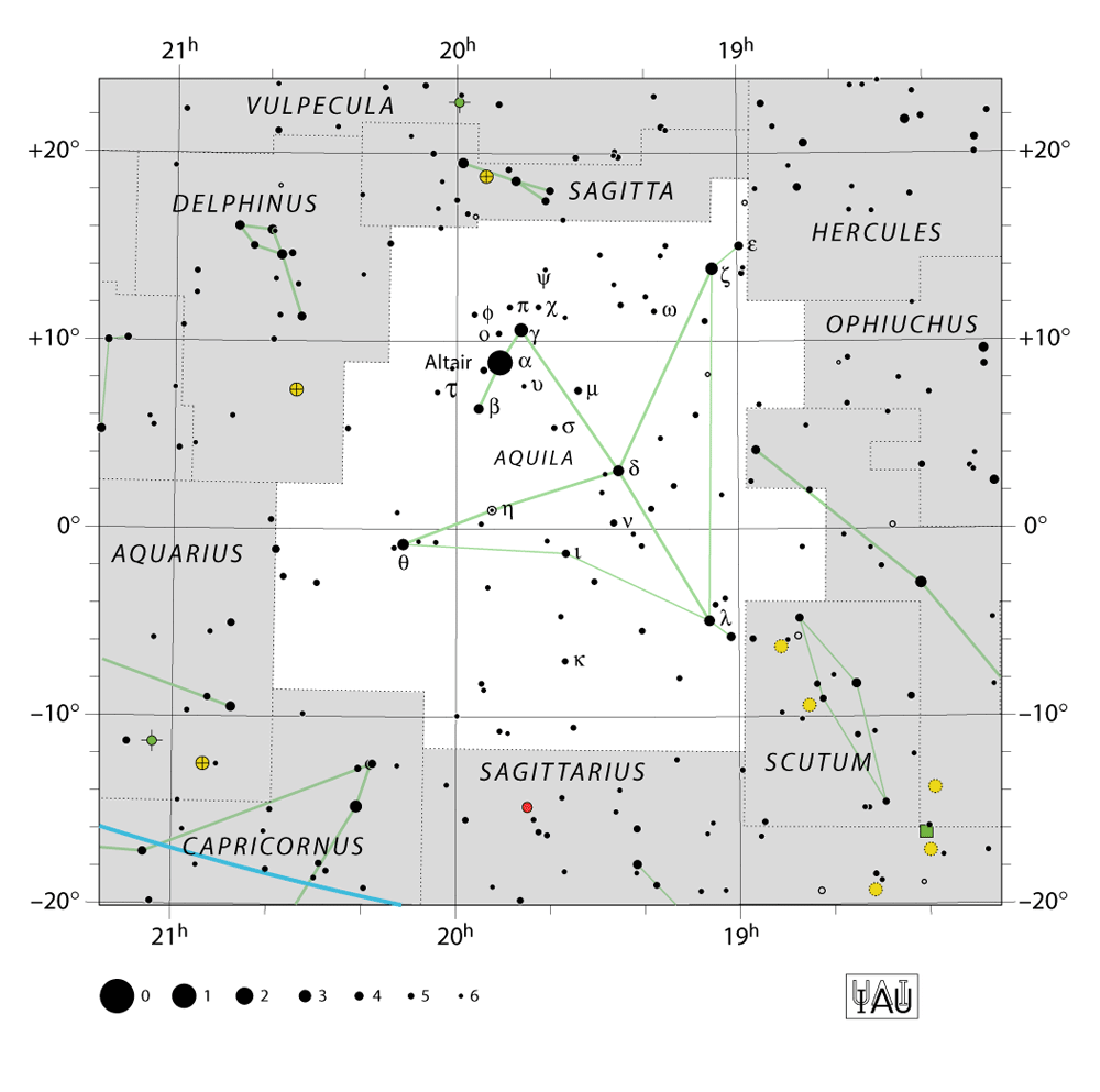 IAU-kaart van het sterrenbeeld Aquila – Arend