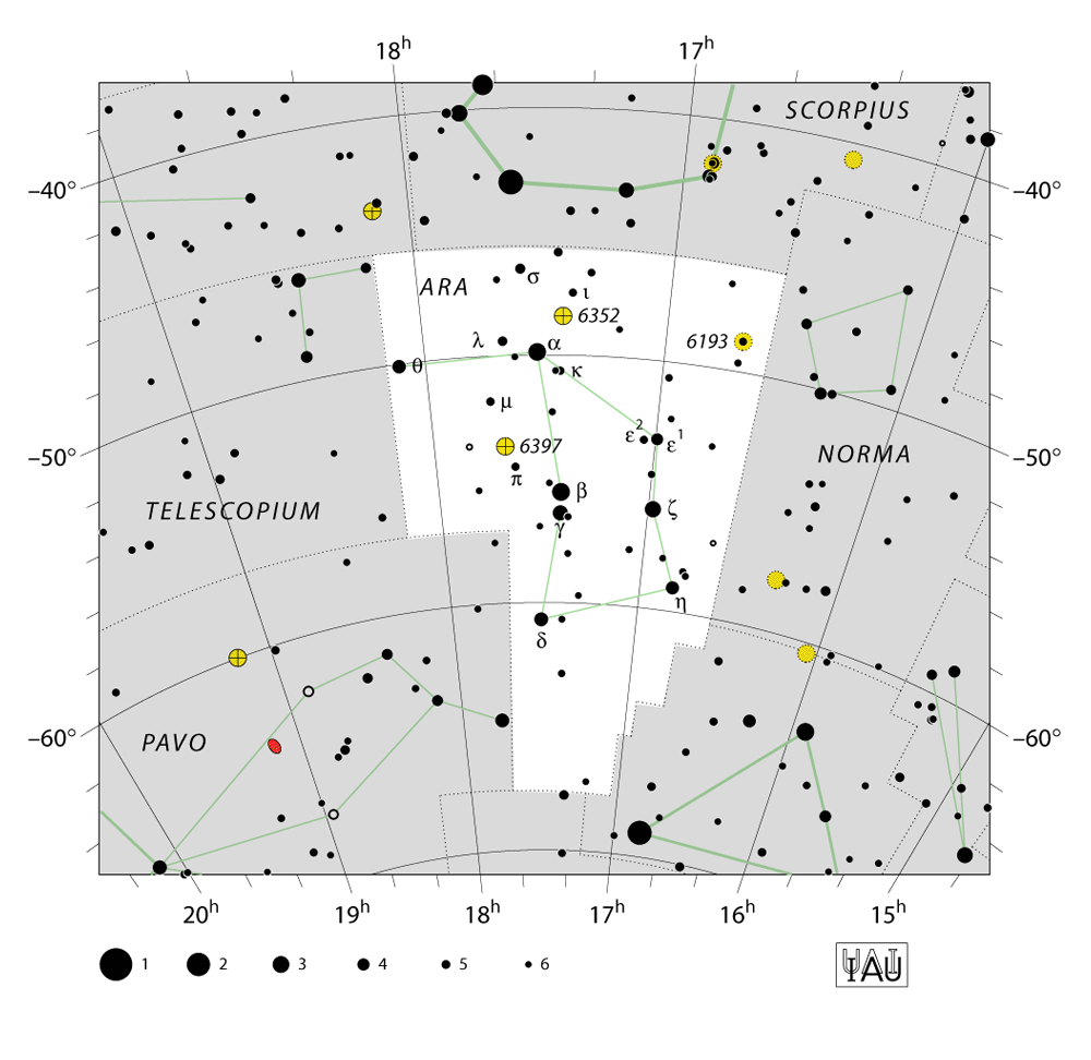 IAU-kaart van het sterrenbeeld Ara – Altaar