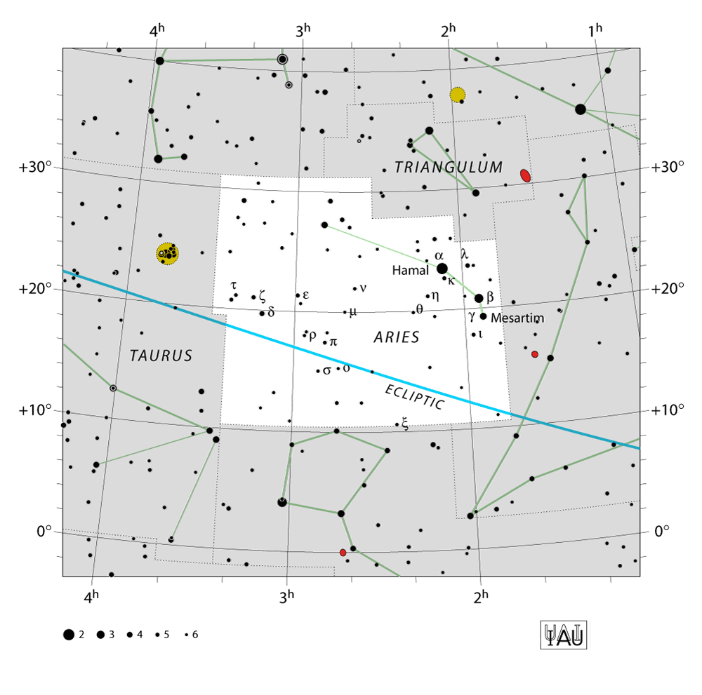 IAU-kaart van het sterrenbeeld Aries – Ram