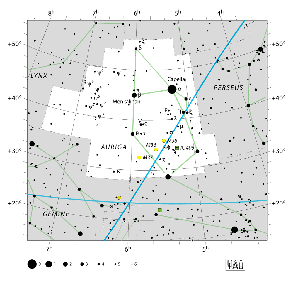 IAU-kaart van het sterrenbeeld Auriga – Voerman