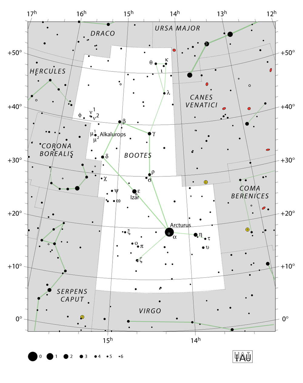 IAU-kaart van het sterrenbeeld Boötes – Ossenhoeder
