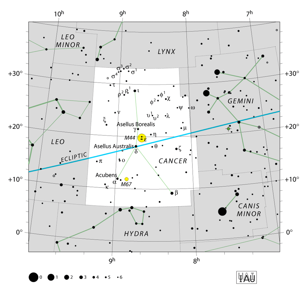 IAU-kaart van het sterrenbeeld Cancer – Kreeft