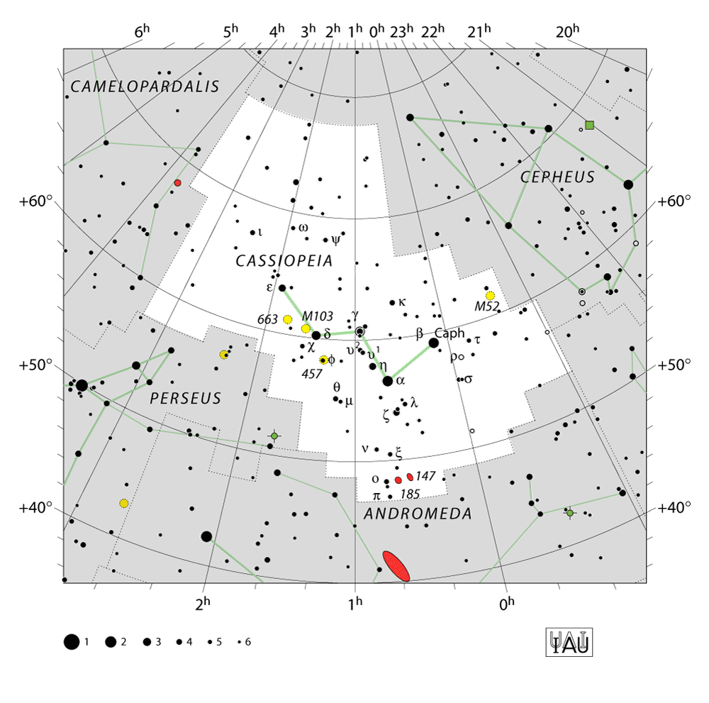 IAU-kaart van het sterrenbeeld Cassiopeia