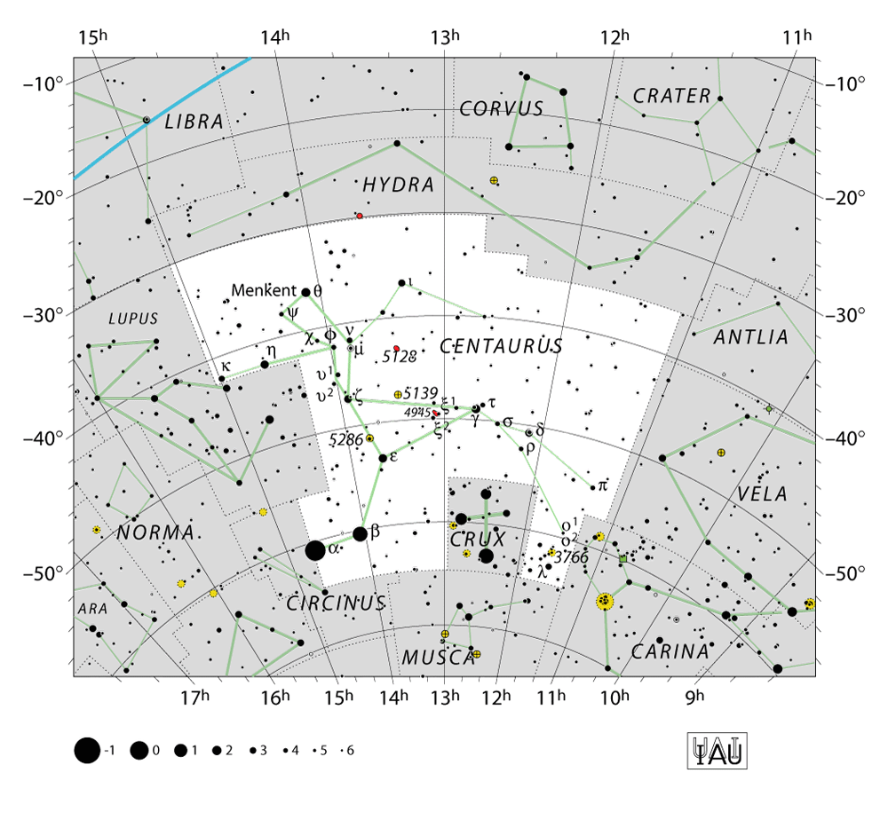 IAU-kaart van het sterrenbeeld Centaurus