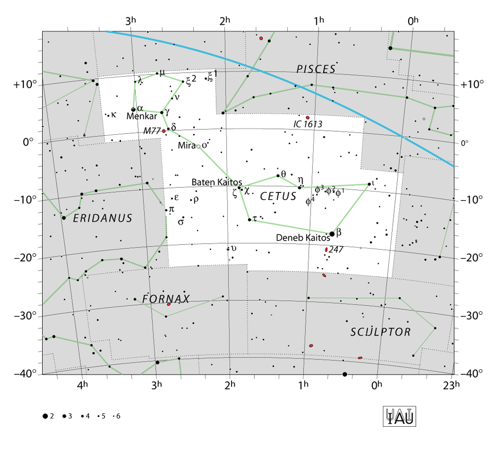 IAU-kaart van het sterrenbeeld Cetus