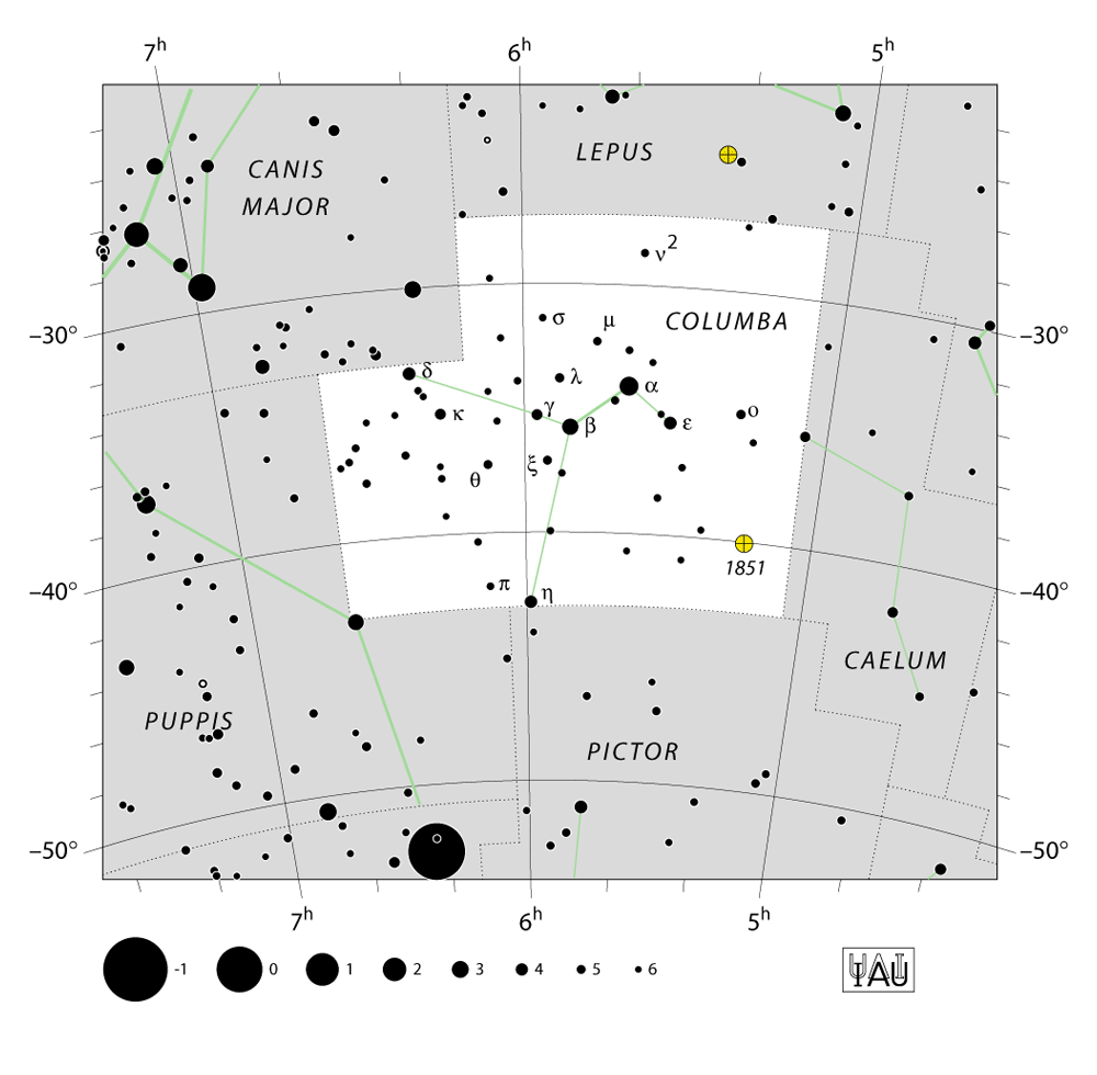 Kaart sterrenbeeld Columba