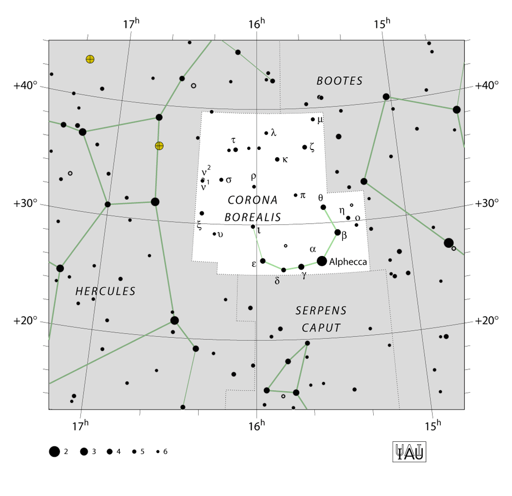IAU-kaart van het sterrenbeeld Corona Borealis – Noorderkroon