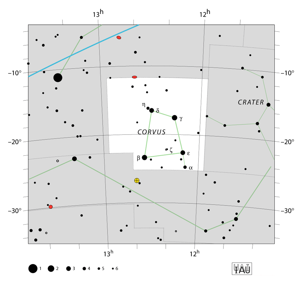 IAU-kaart van het sterrenbeeld Corvus – Raaf