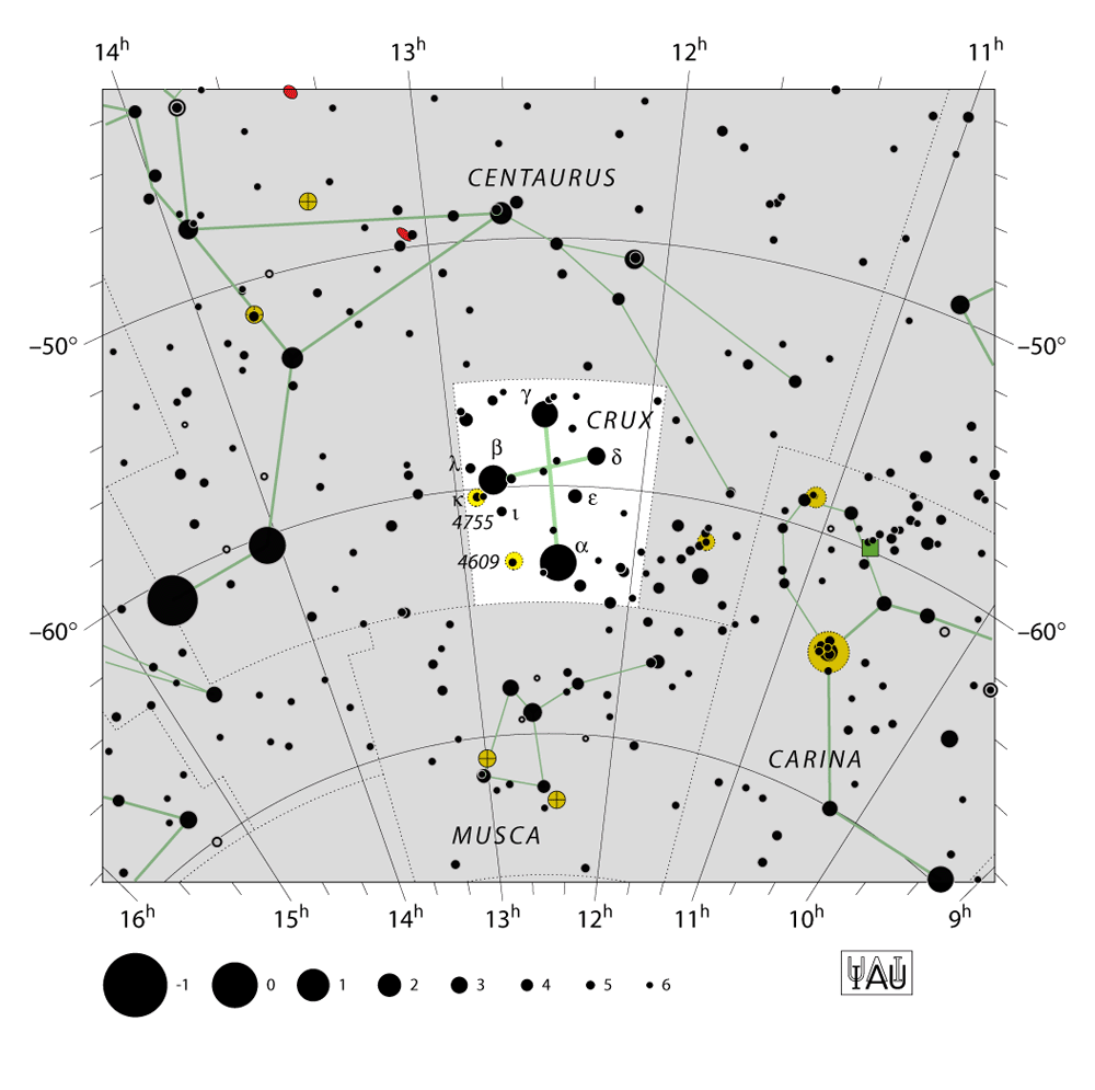IAU-kaart van het sterrenbeeld Crux – Zuiderkruis