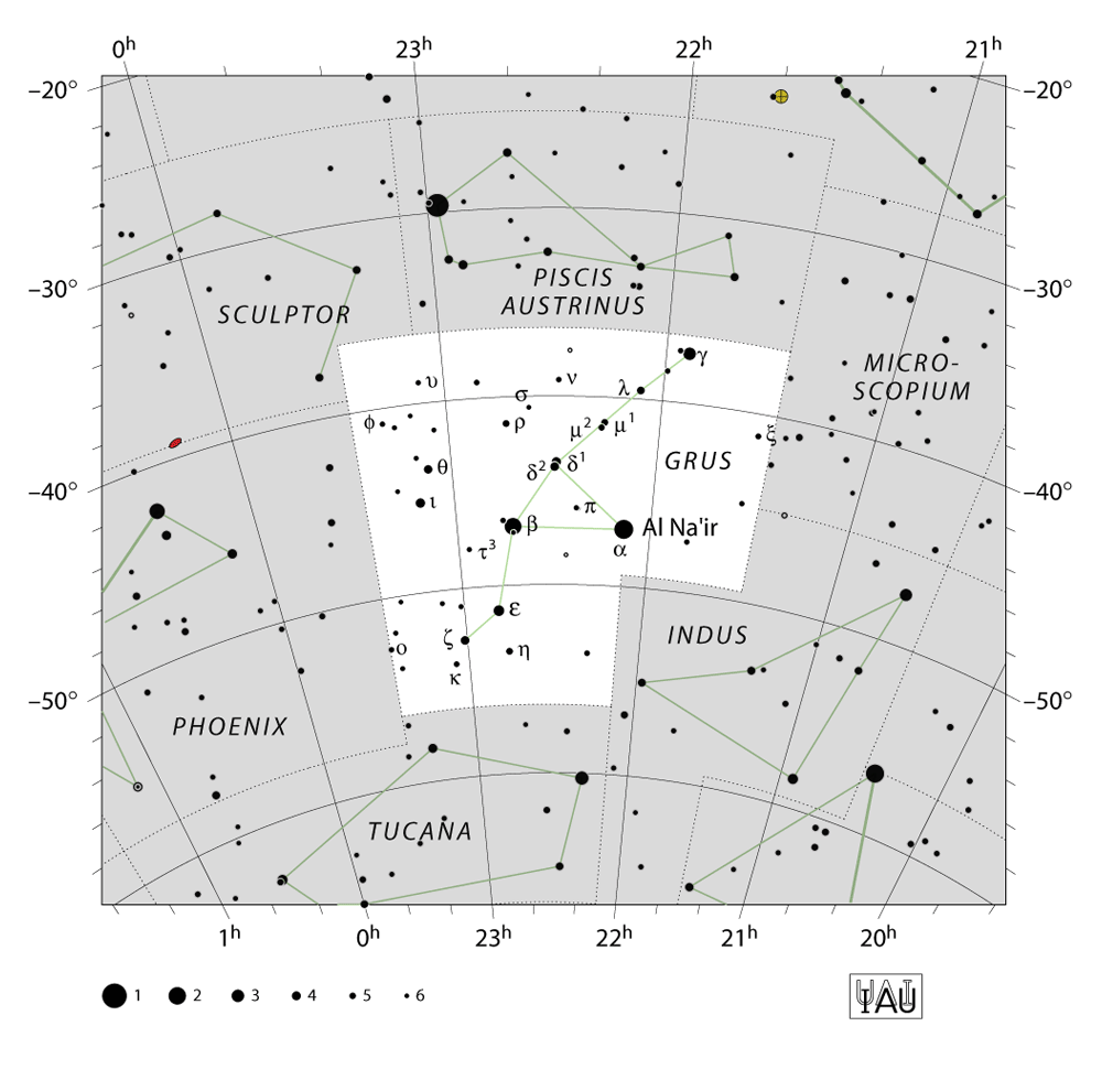 IAU-kaart van het sterrenbeeld Grus – Kraanvogel
