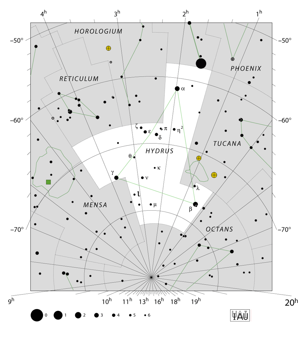 IAU-kaart van het sterrenbeeld Hydrus – Kleine Waterslang