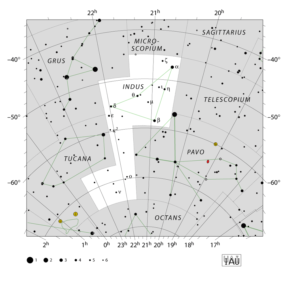 IAU-kaart van het sterrenbeeld Indus – Indiaan