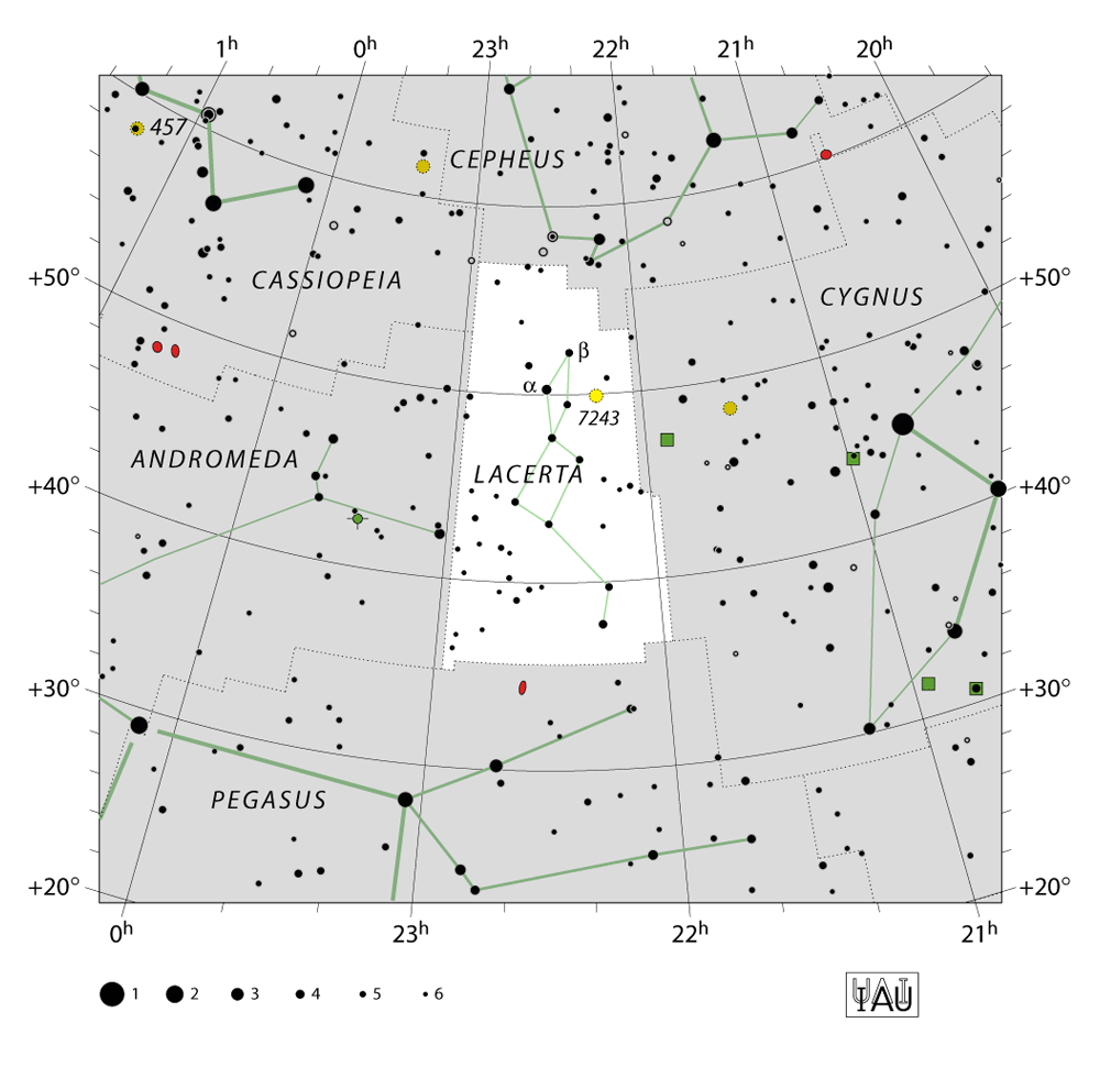 IAU-kaart van het sterrenbeeld Lacerta – Hagedis