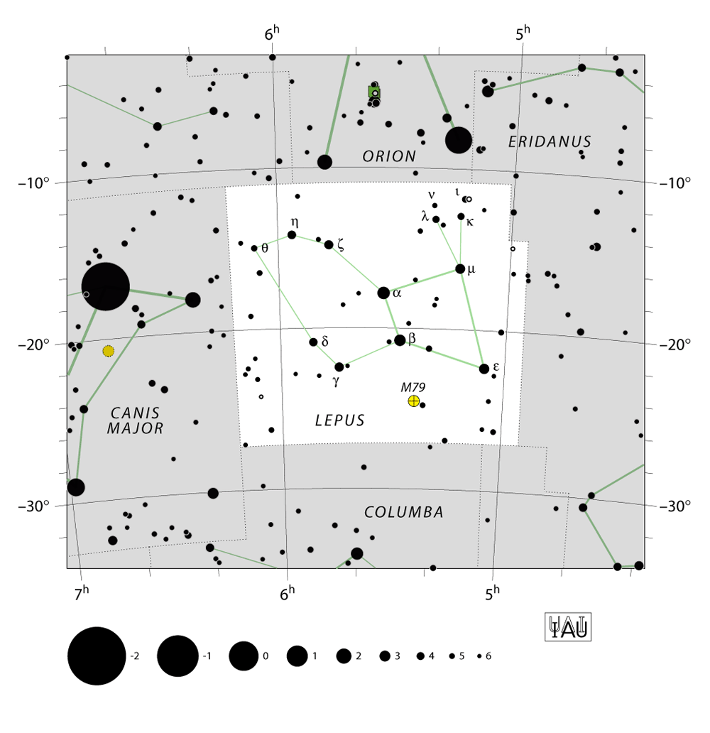 IAU-kaart van het sterrenbeeld Lepus – Haas