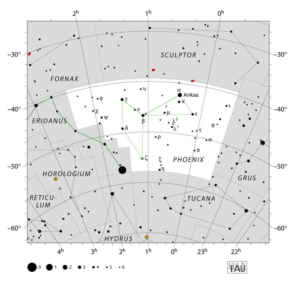 IAU-kaart van het sterrenbeeld Phoenix