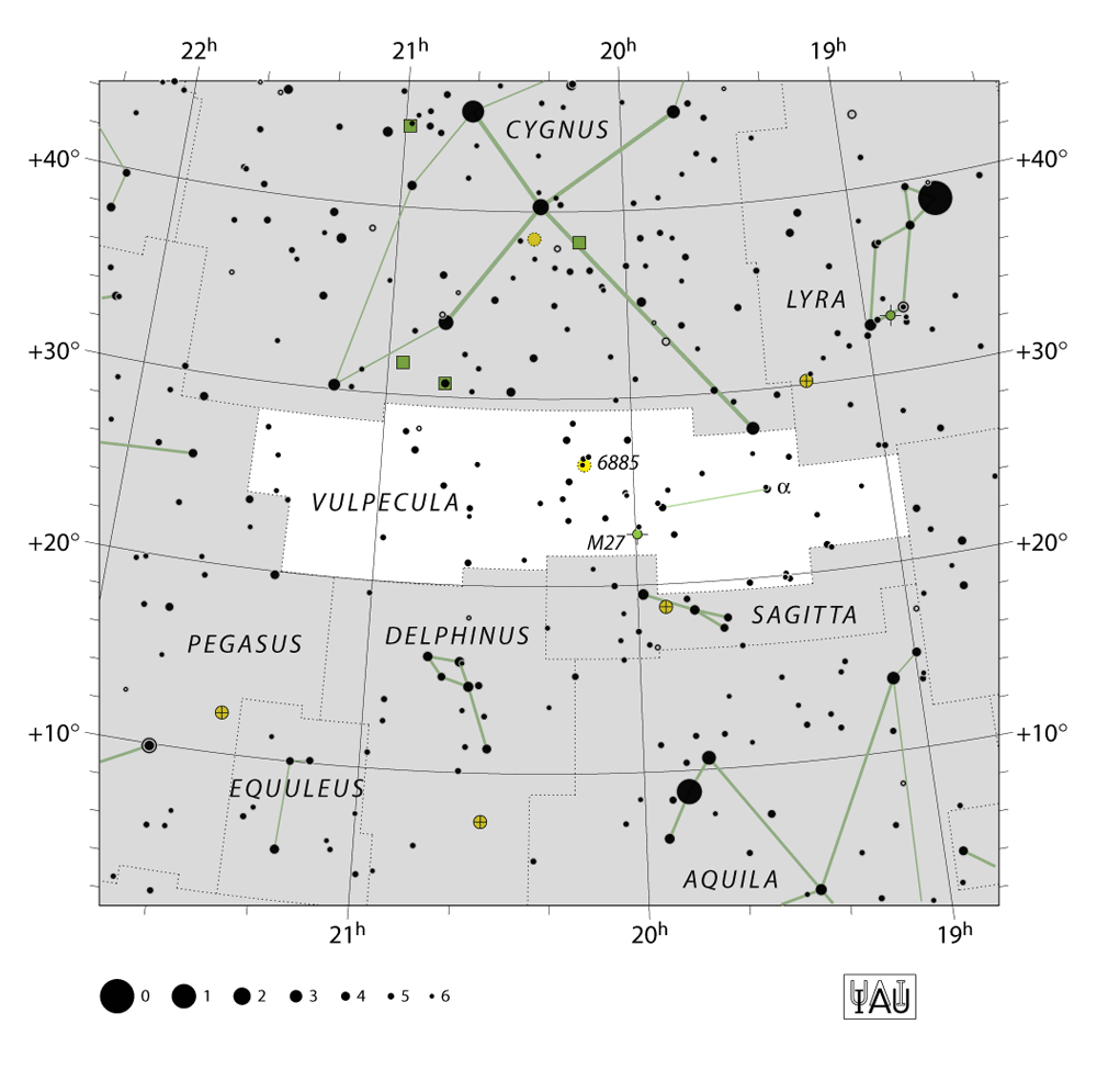 IAU-kaart van het sterrenbeeld Vulpecula – Vosje