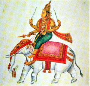 Indra op de rug van de witte olifant Aravata