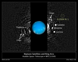 S/2004 N1, de veertiende maan van Neptunus op opnames gemaakt met de Hubble Space Telescope (NASA/STScI)