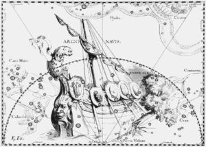 Argo Navis uit de steratlas van Johannes Hevelius die in 1690 verscheen.