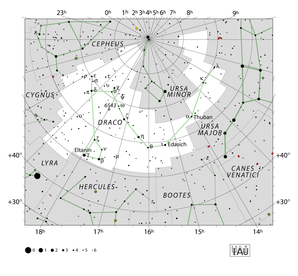 IAU-kaart van het sterrenbeeld Draco – Draak