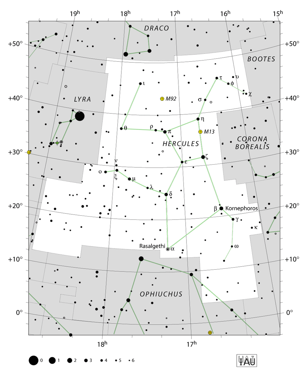 IAU-kaart van het sterrenbeeld Hercules