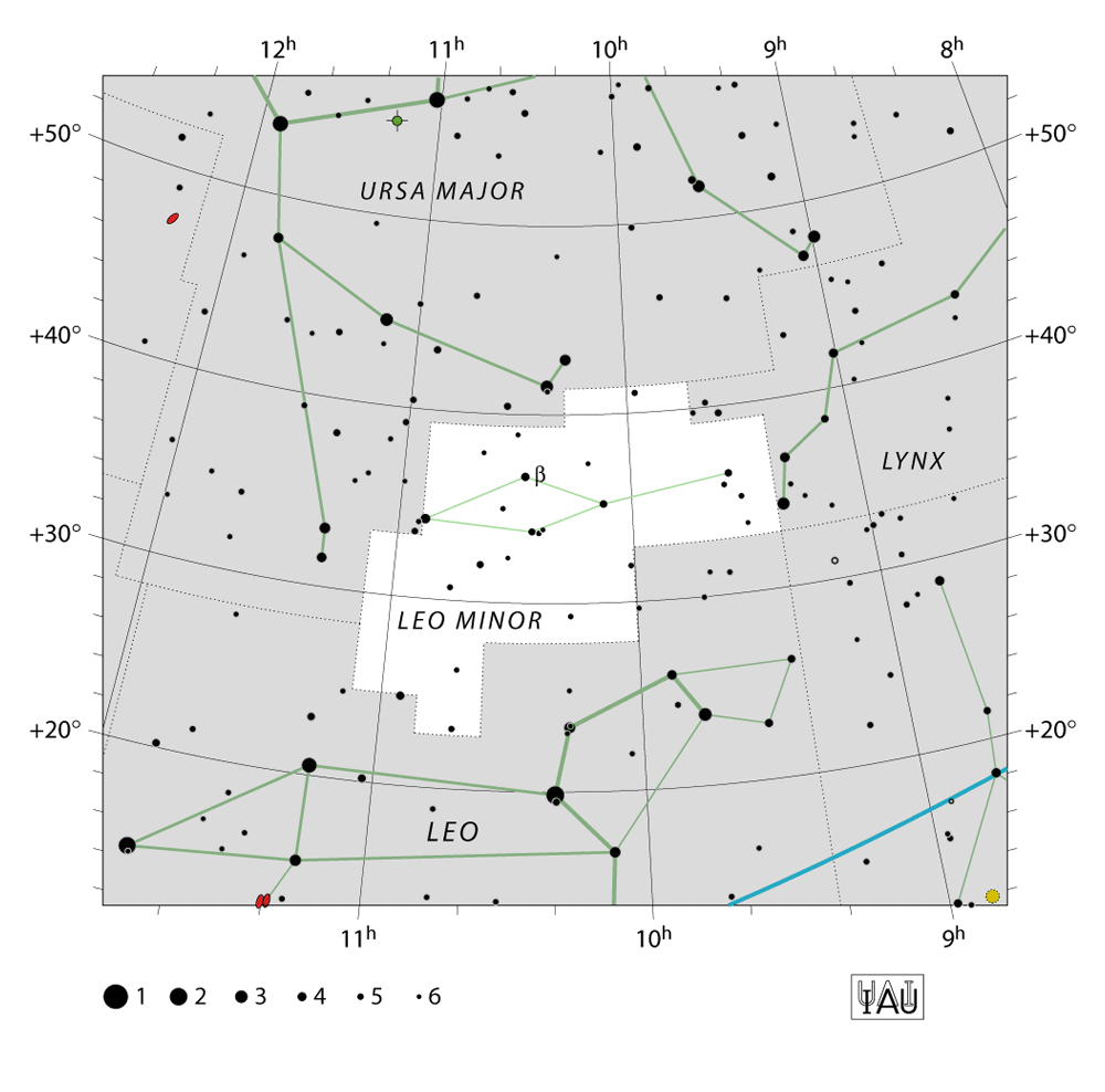 IAU-kaart van het sterrenbeeld Leo Minor – Kleine Leeuw
