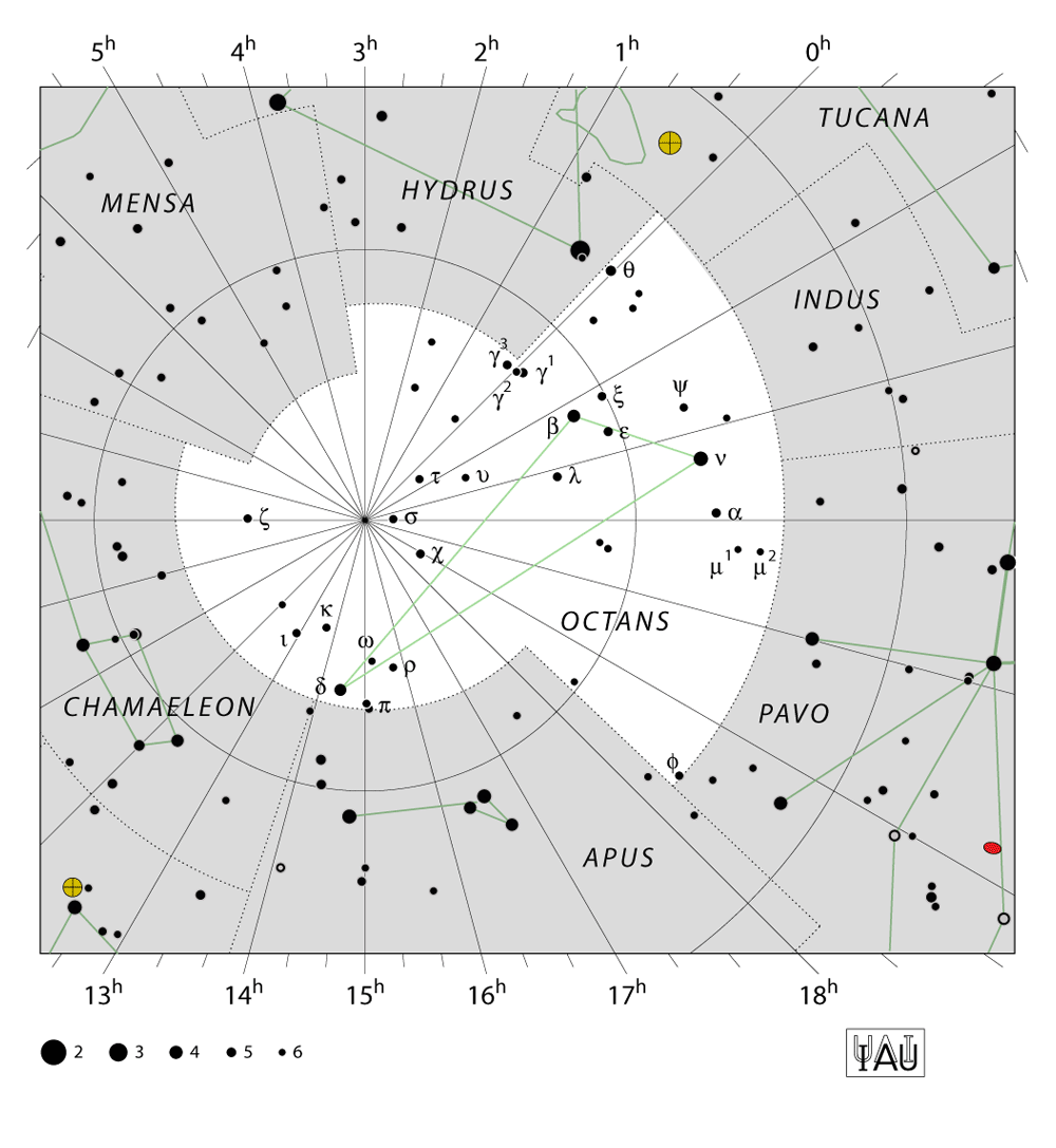 IAU-kaart van het sterrenbeeld Octans – Octant