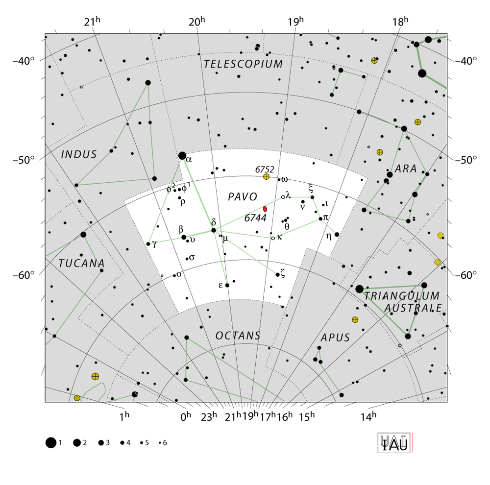 IAU-kaart van het sterrenbeeld Pavo – Pauw