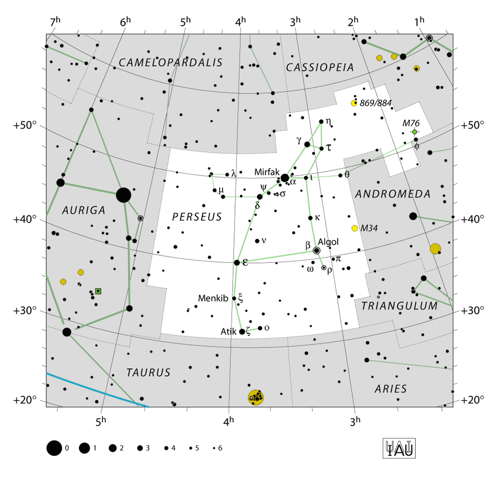 IAU-kaart van het sterrenbeeld Perseus