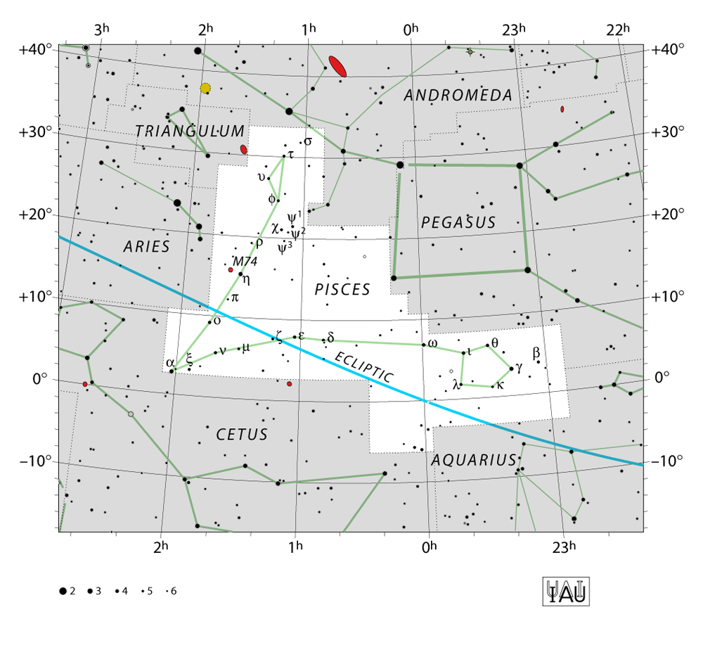 IAU-kaart van het sterrenbeeld Pisces – Vissen