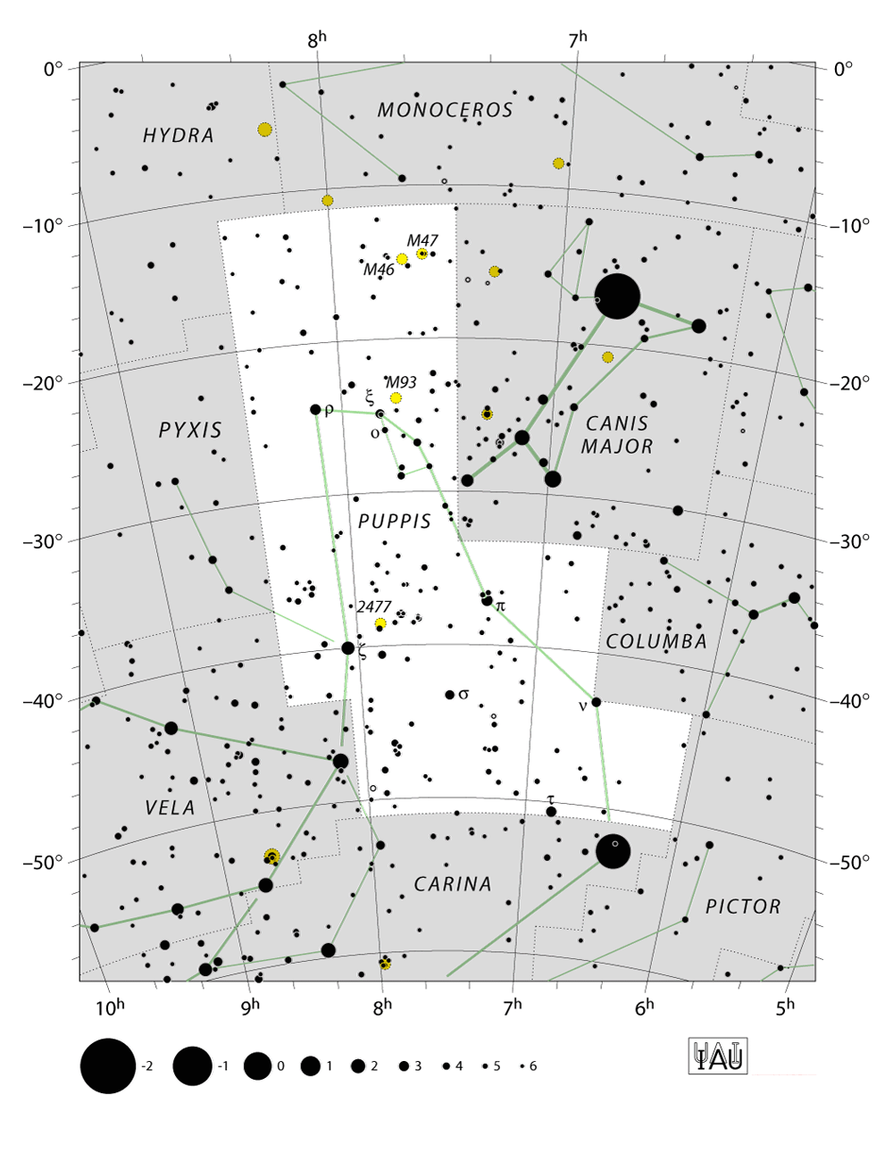 IAU-kaart van het sterrenbeeld Puppis – Achtersteven