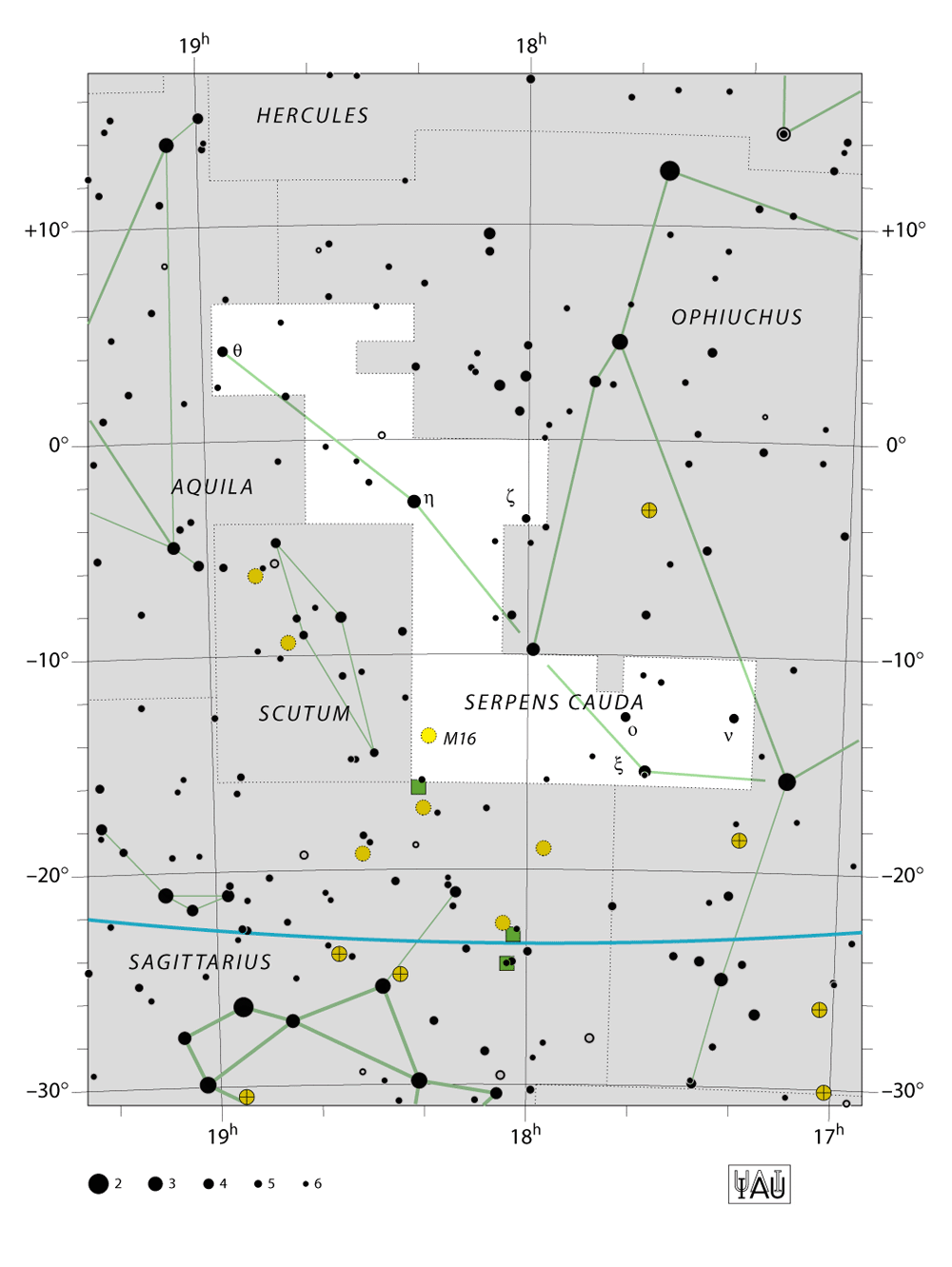 IAU-kaart van het sterrenbeeld Serpens (Cauda) – Slang