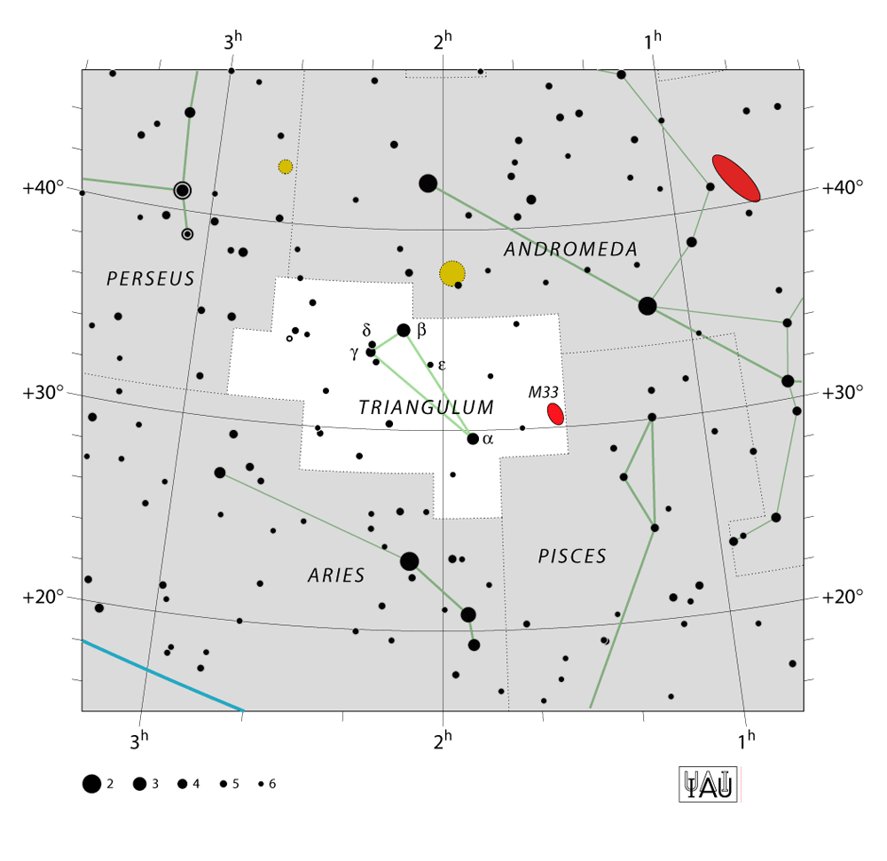 IAU-kaart van het sterrenbeeld Triangulum – Driehoek