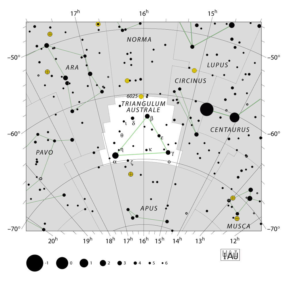 IAU-kaart van het sterrenbeeld Triangulum Australe – Zuiderdriehoek