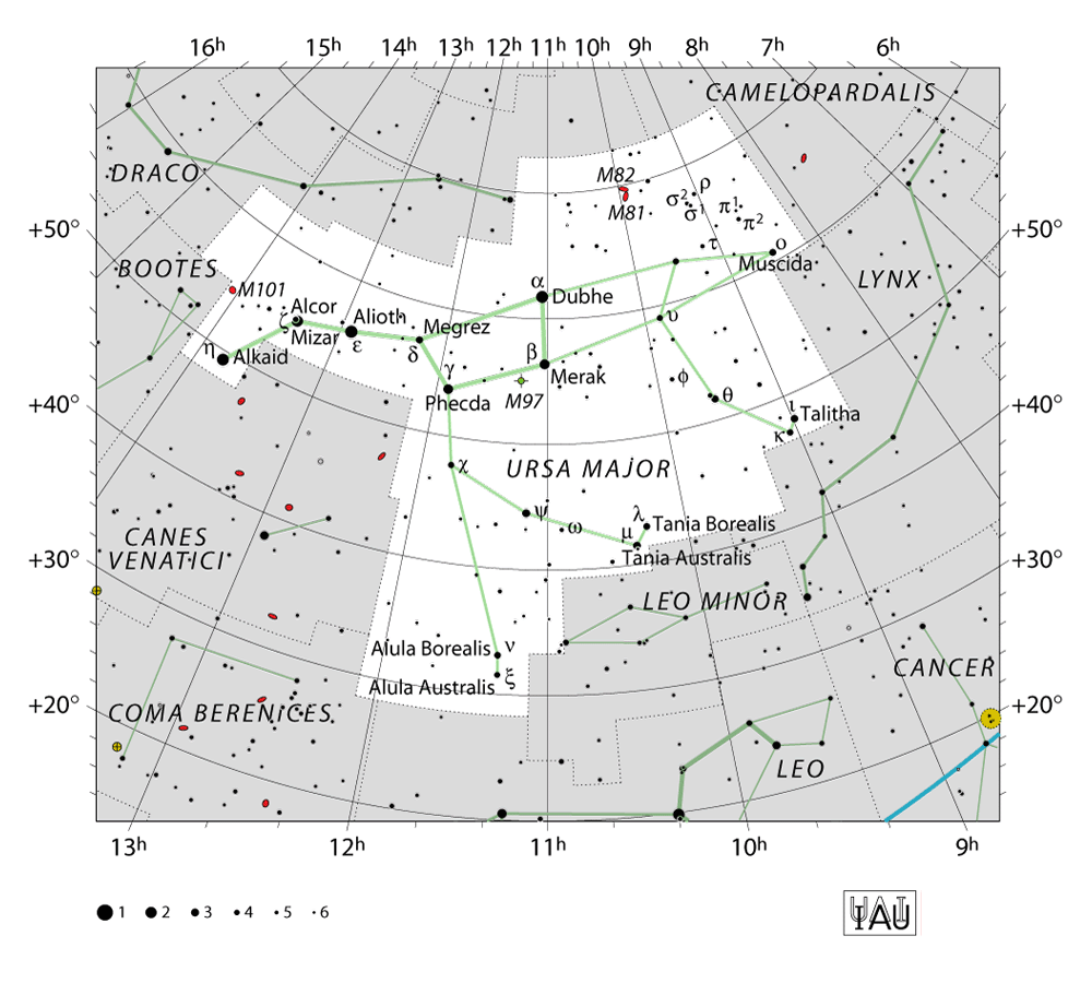 IAU-kaart van het sterrenbeeld Ursa Major – Grote Beer
