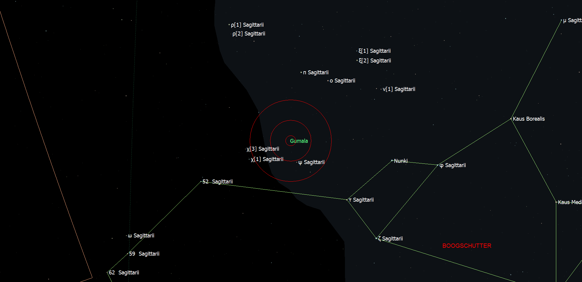 De positie van HD 179949 - Gumala in het sterrenbeeld Sagittarius - Boogschutter.