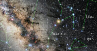 Foto van het sterrenbeeld Scorpius - Schorpioen met annotaties van de IAU en Sky & Telescope.