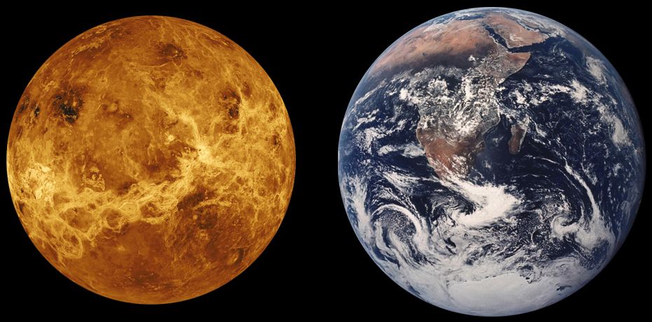 Venus vergeleken met de Aarde