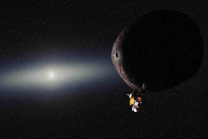 Artist impression van de New Horizons bij 2014 MU69