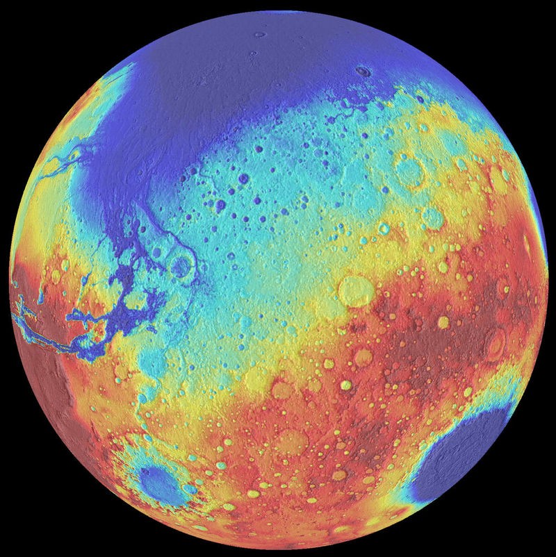 Mars - verschil tussen noordelijk en zuidelijk halfrond