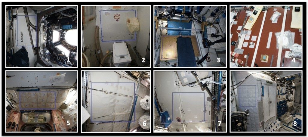acht verschillende locaties in het ISS