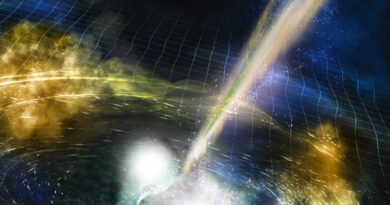 Artist impression van twee botsende neutronensterren