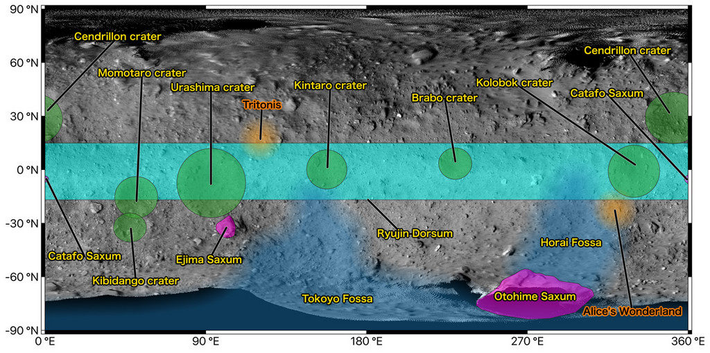 landformaties op Ryugu hebben een naam gekregen