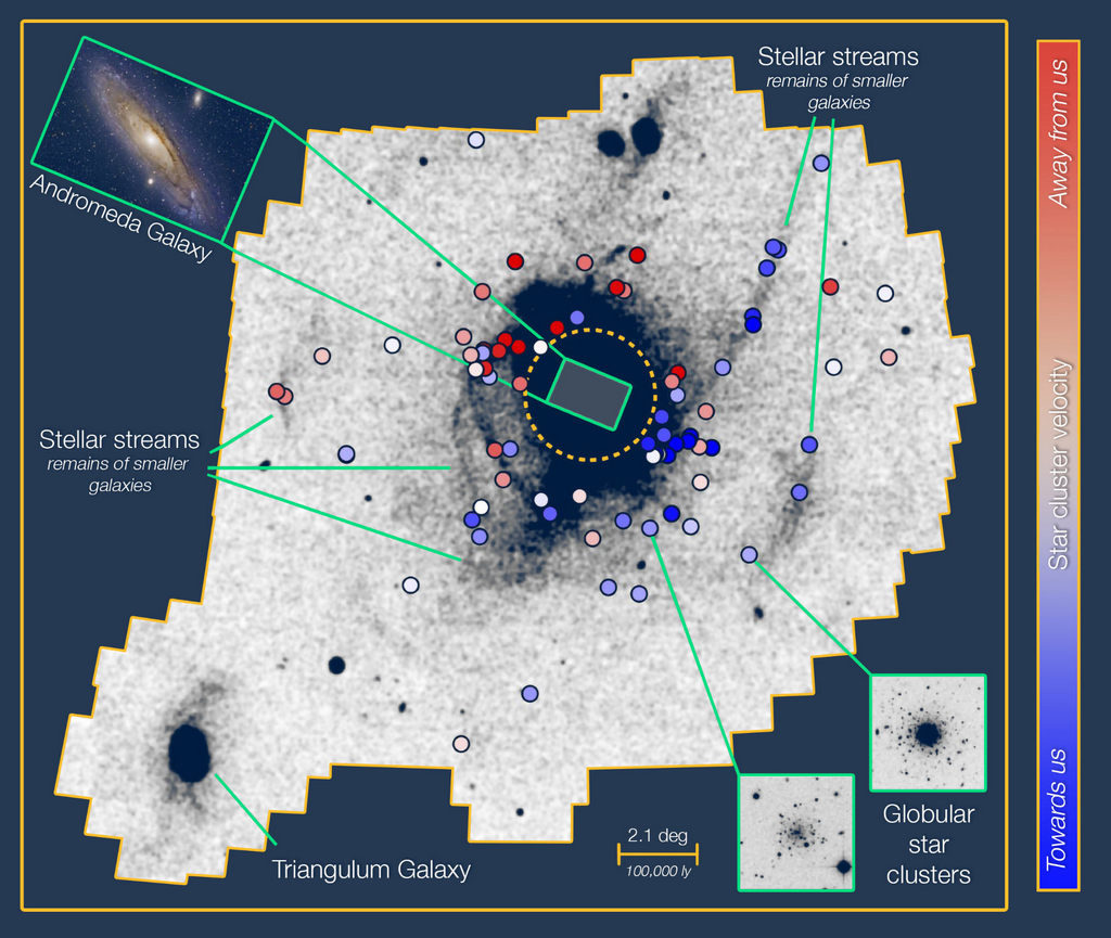 De maaltijdstromen van het Andromeda-stelsel in kaart gebracht