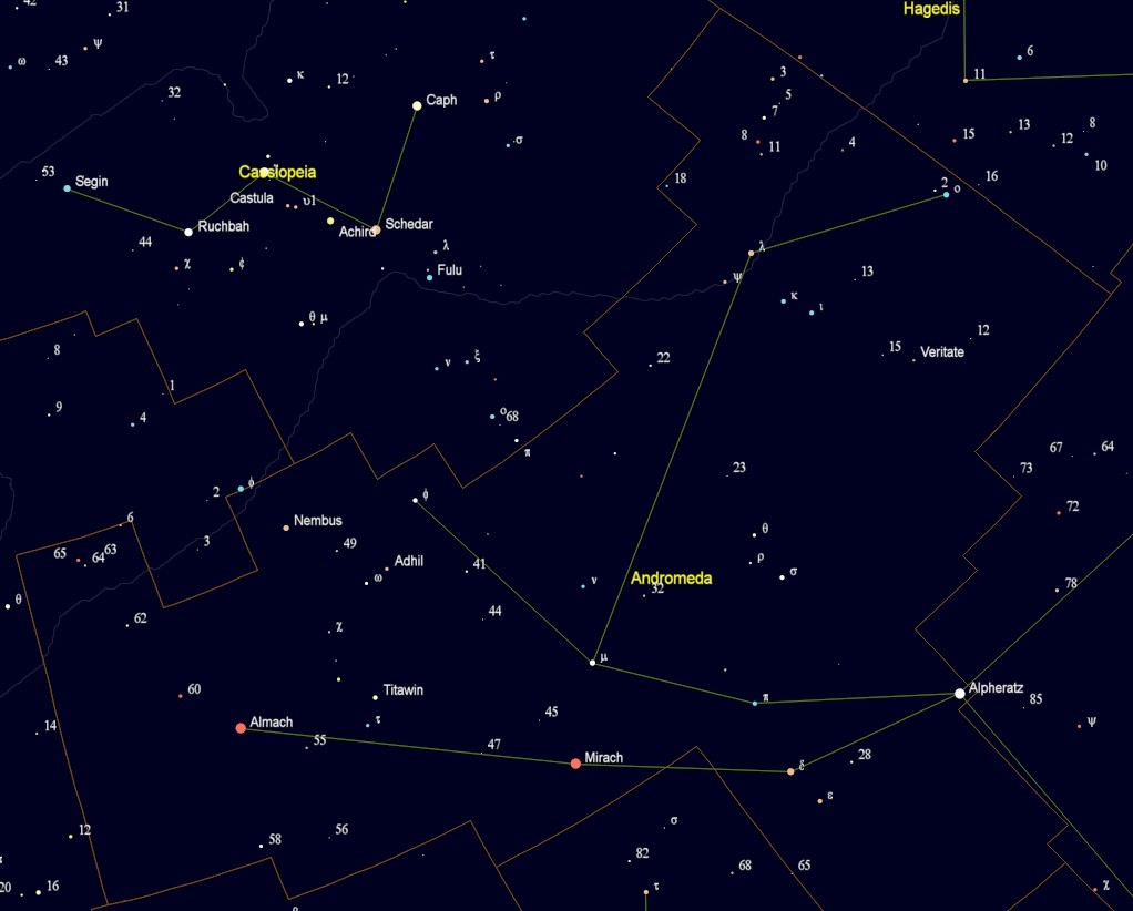 Andromeda met de namen van de sterren