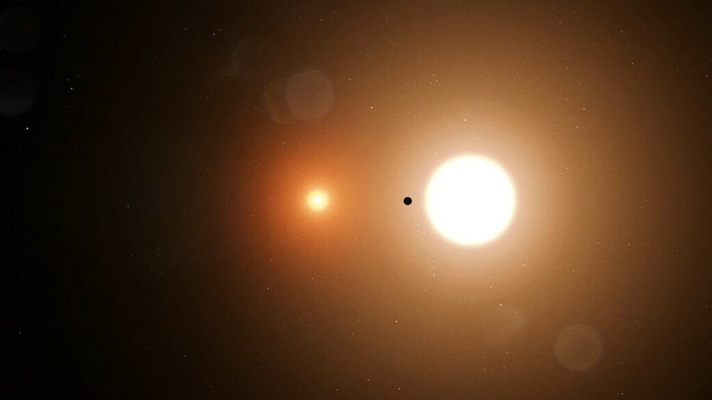 artist impression van de exoplaneet TOI 1338 b 