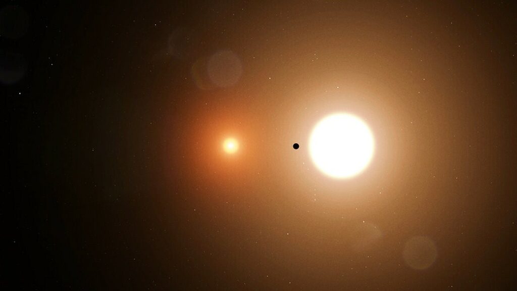 artist impression van de exoplaneet TOI 1338 b