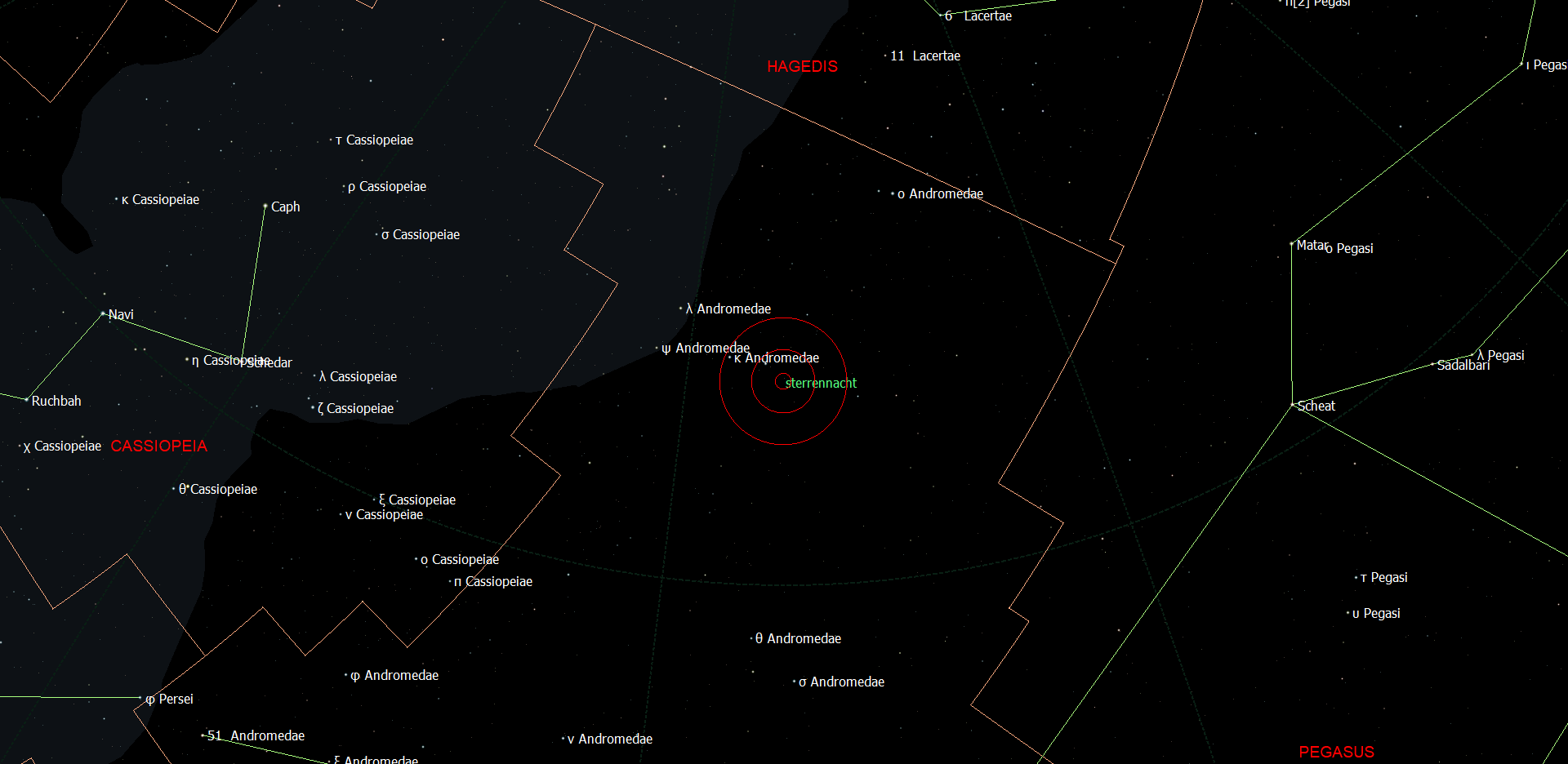 De positie van Sterrennacht - HAT-6-P in het sterrenbeeld Andromeda.